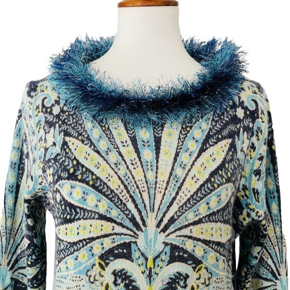 🍀TALBOTS Women's Multicolor Cashmere Paisley Floral Pullover Sweater Size M - Picture 3 of 10